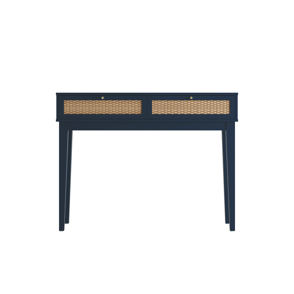Chic Berlin Blue Dressing Table with Integrated Mirror, Generous Storage, Elegant Design
