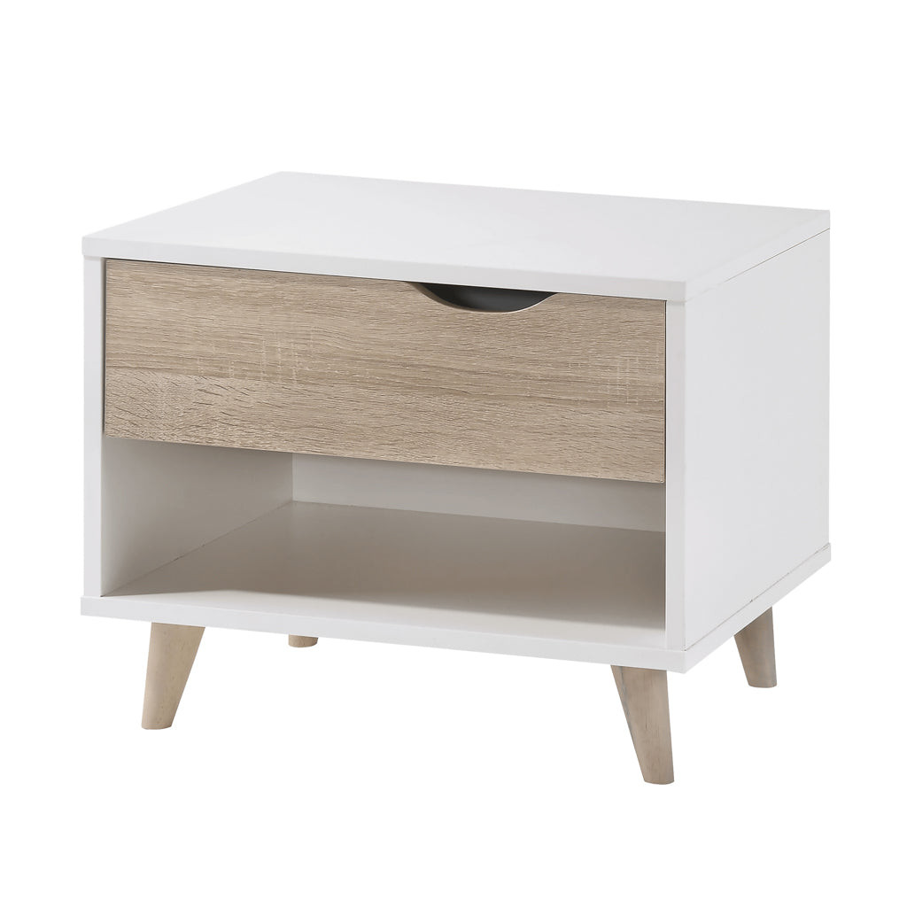 Chic Scandinavian White Oak Bedside Cabinet with Drawer for Bedrooms