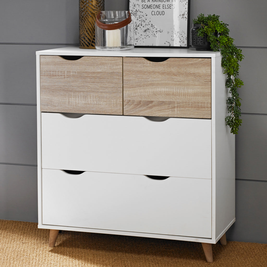 Chic Stockholm White Oak Chest of Drawers with 3 Spacious Storage Drawers