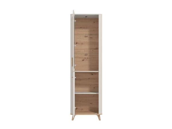 Elegant Dariqon Cashmere & Oak Effect Tall Slim Display Cabinet with Glass Door