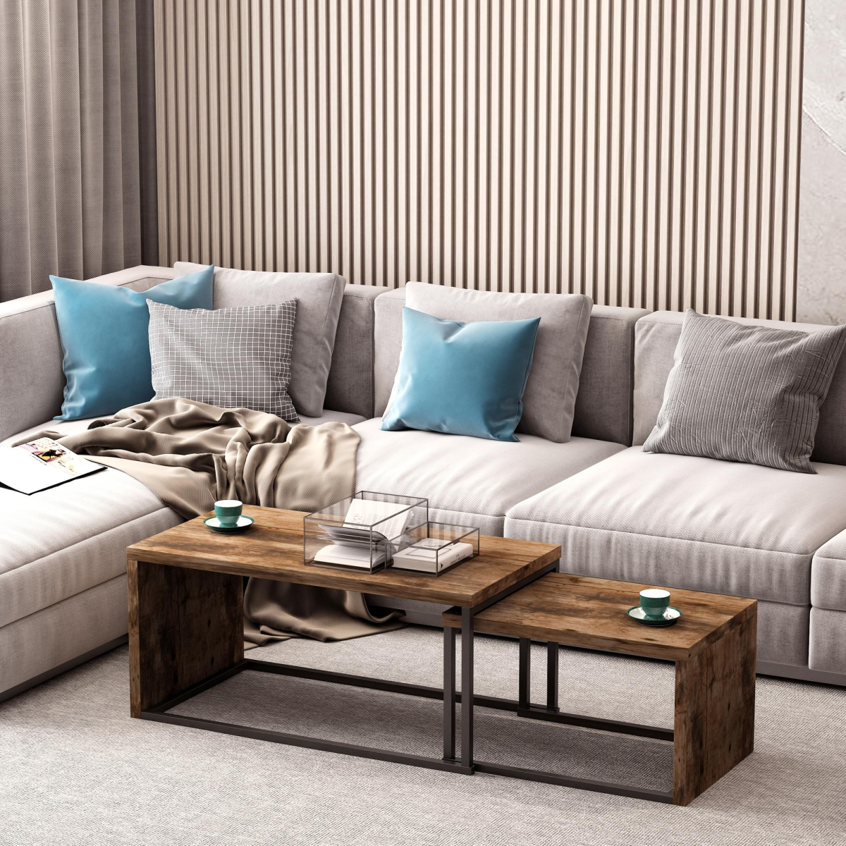 HOMCOM Set of 2 Coffee Tables, Side Table, Tea Table for Living Room Bedroom