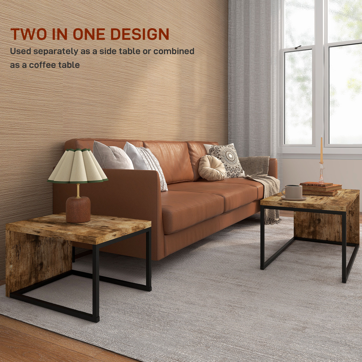 HOMCOM Set of 2 Coffee Tables, Side Table, Tea Table for Living Room Bedroom