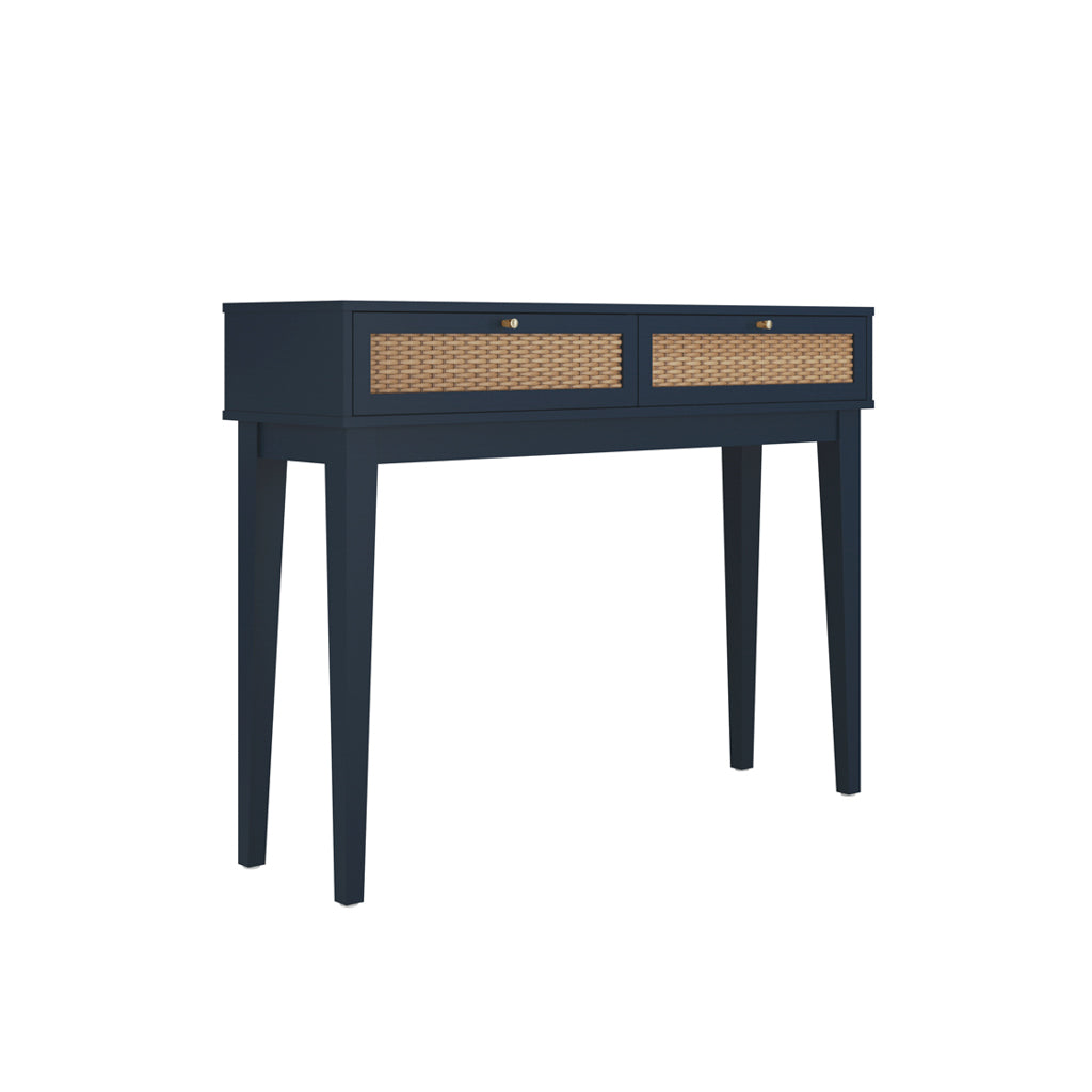 Chic Berlin Blue Dressing Table with Integrated Mirror, Generous Storage, Elegant Design