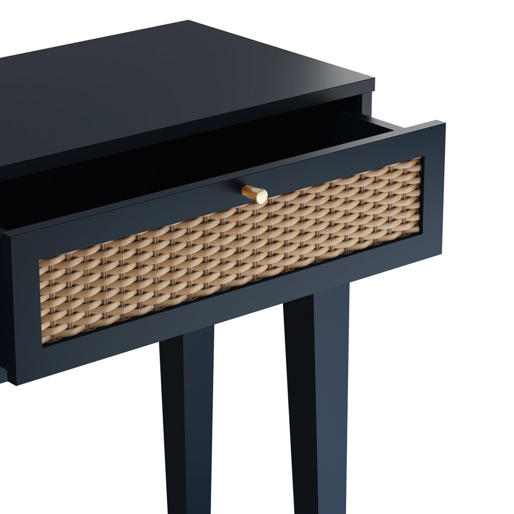 Chic Berlin Blue Dressing Table with Integrated Mirror, Generous Storage, Elegant Design