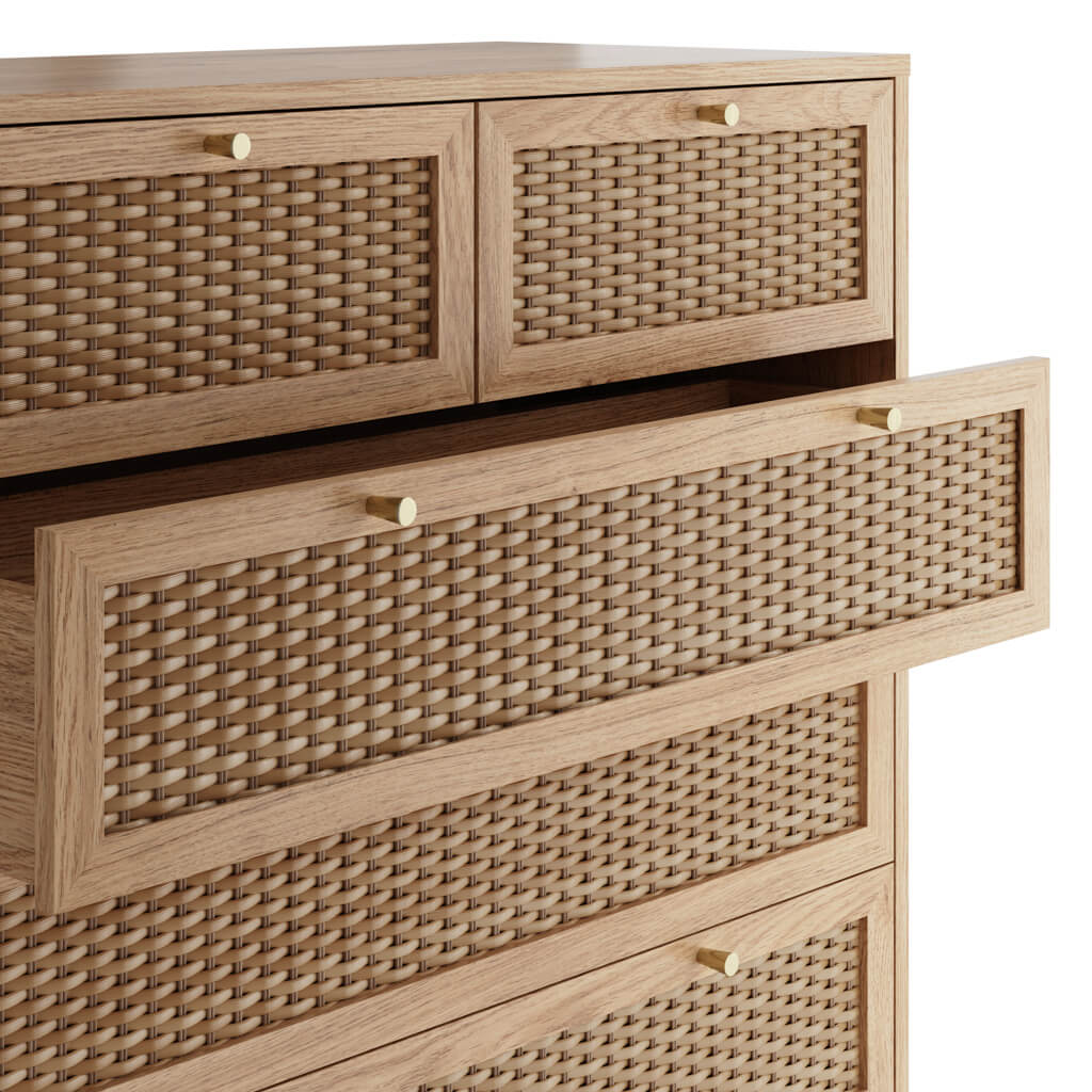 Chic Bordeaux Oak Chest of Drawers - 5 Spacious Storage Drawers