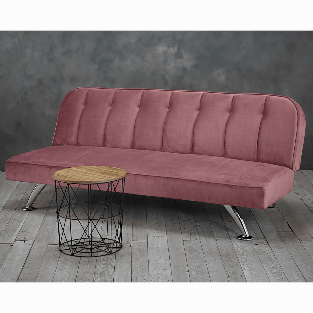 Brighton Pink Velvet Sofa Bed with Storage and Rollaway Mattress