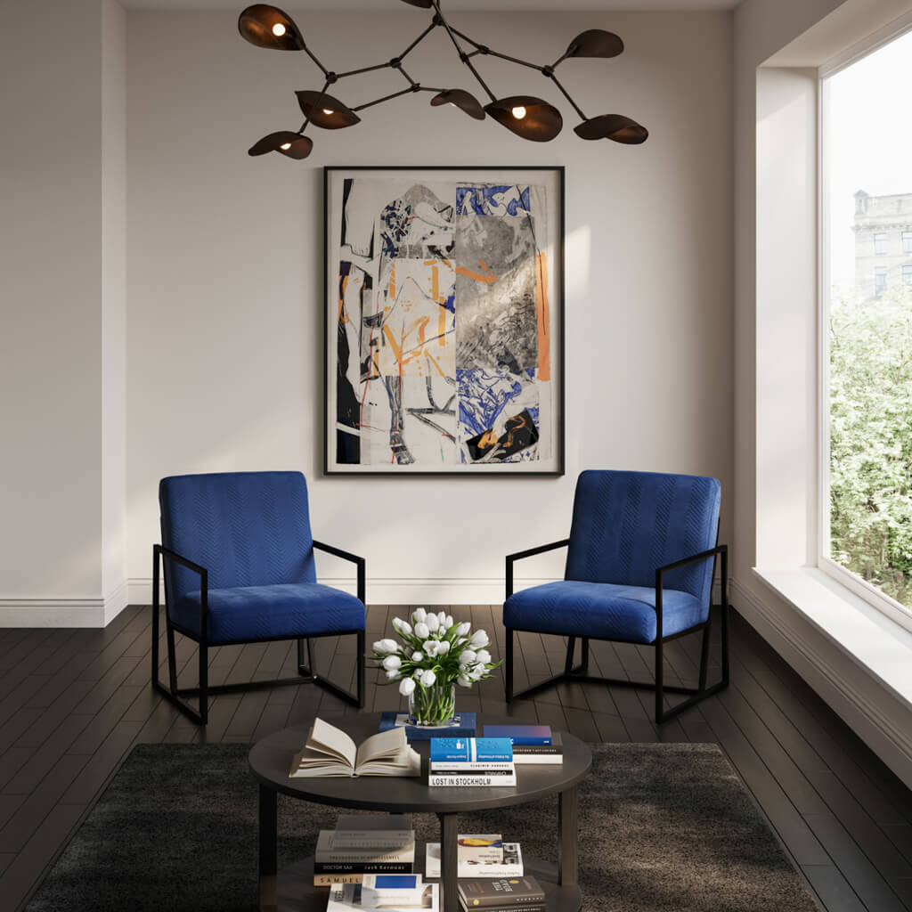 Charming Chance Oxford Blue Velvet Accent Arm Chair - Tufted & Elegant