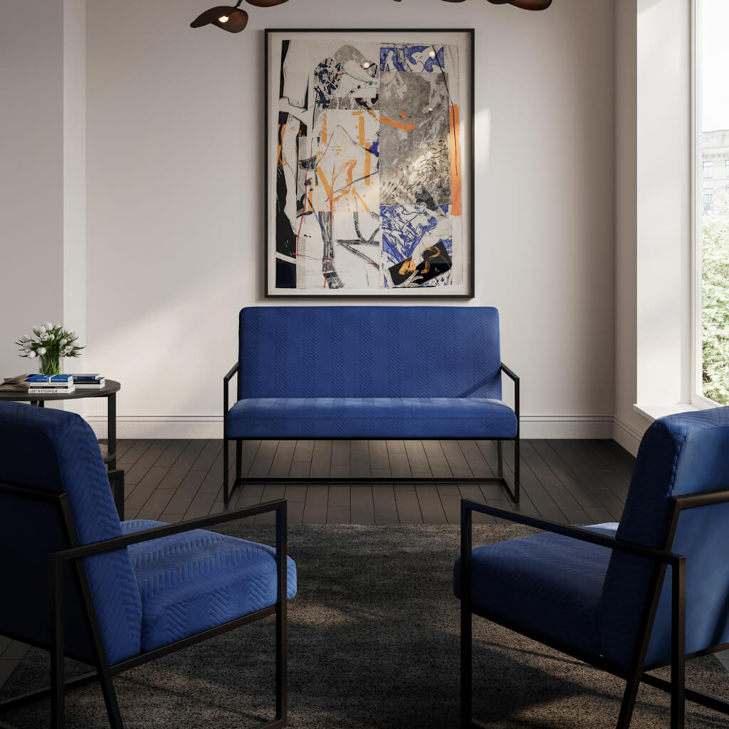 Chance Oxford Blue Sofa: Luxurious Velvet 3-Seater Couch, Modern Living Room Furniture