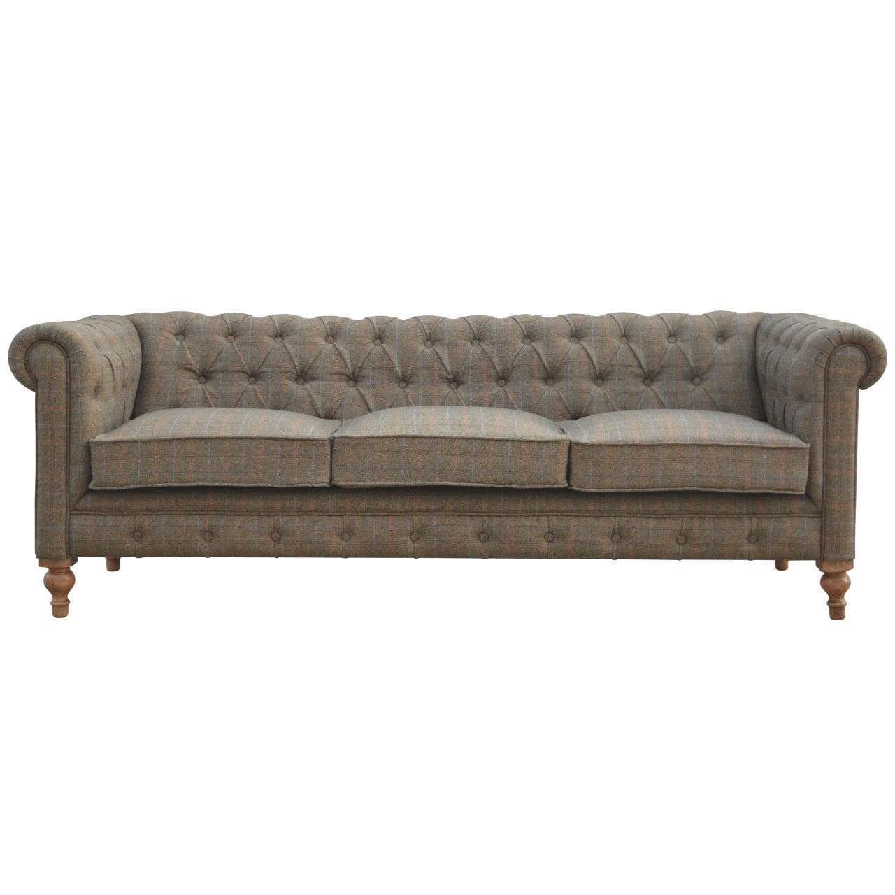 Multi Tweed 3‑Seat Chesterfield Sofa Handcrafted Solid Mango Wood