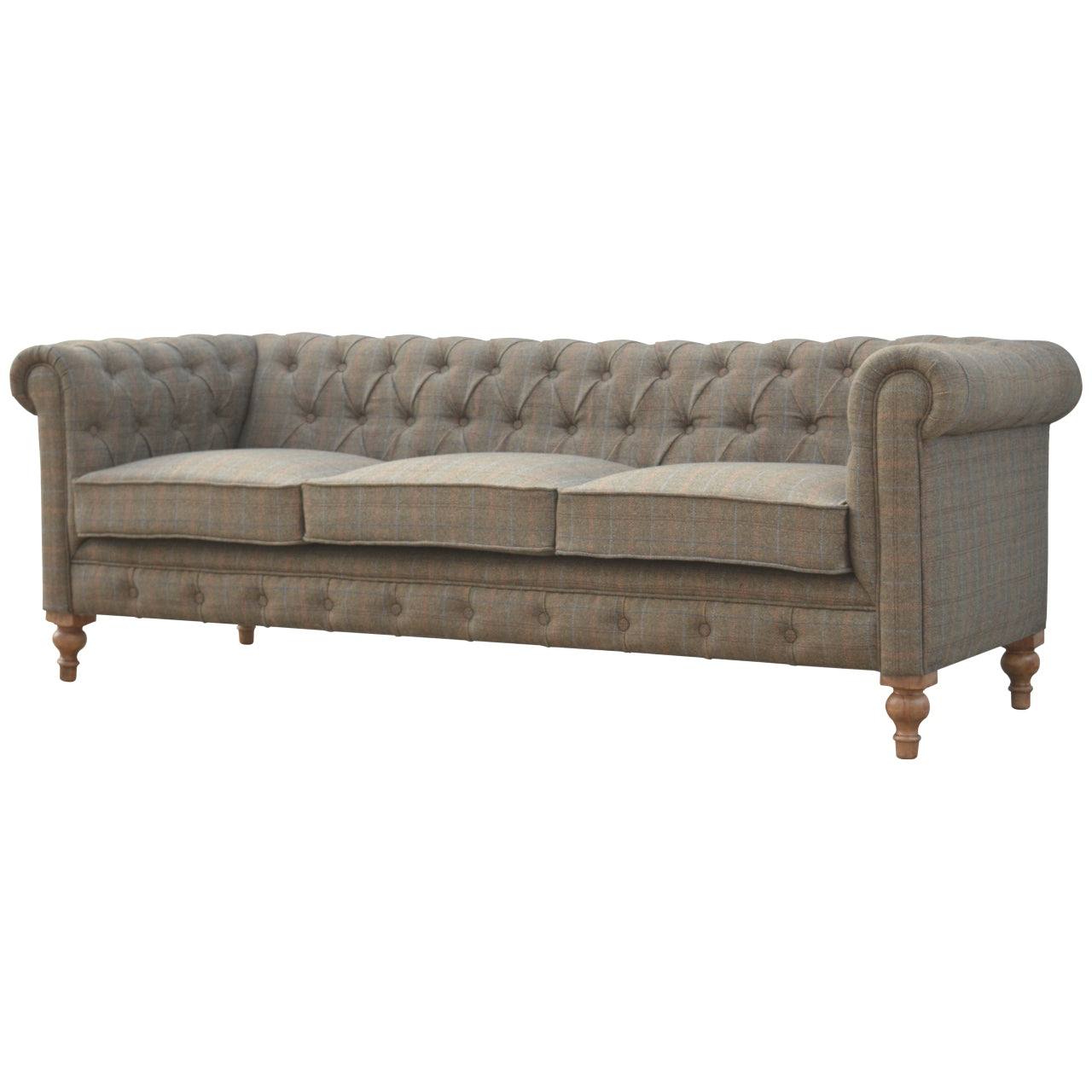Multi Tweed 3‑Seat Chesterfield Sofa Handcrafted Solid Mango Wood