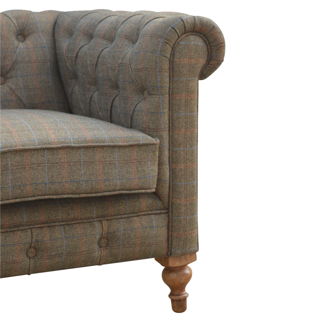 Multi Tweed 3‑Seat Chesterfield Sofa Handcrafted Solid Mango Wood