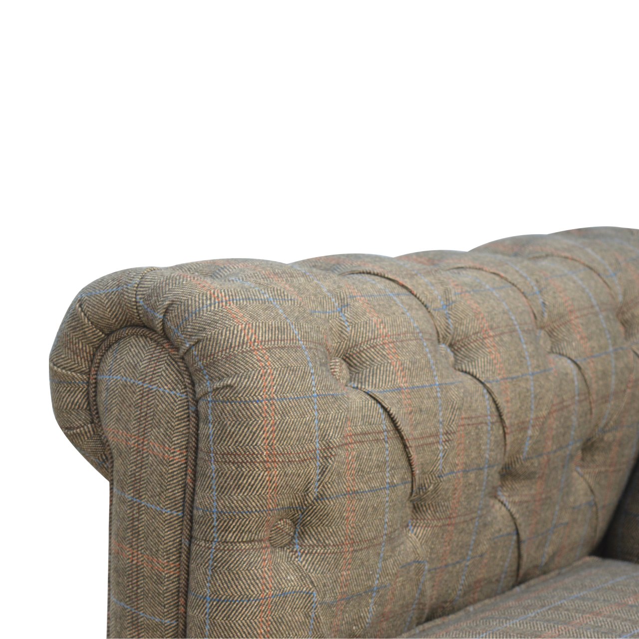 Multi Tweed 3‑Seat Chesterfield Sofa Handcrafted Solid Mango Wood