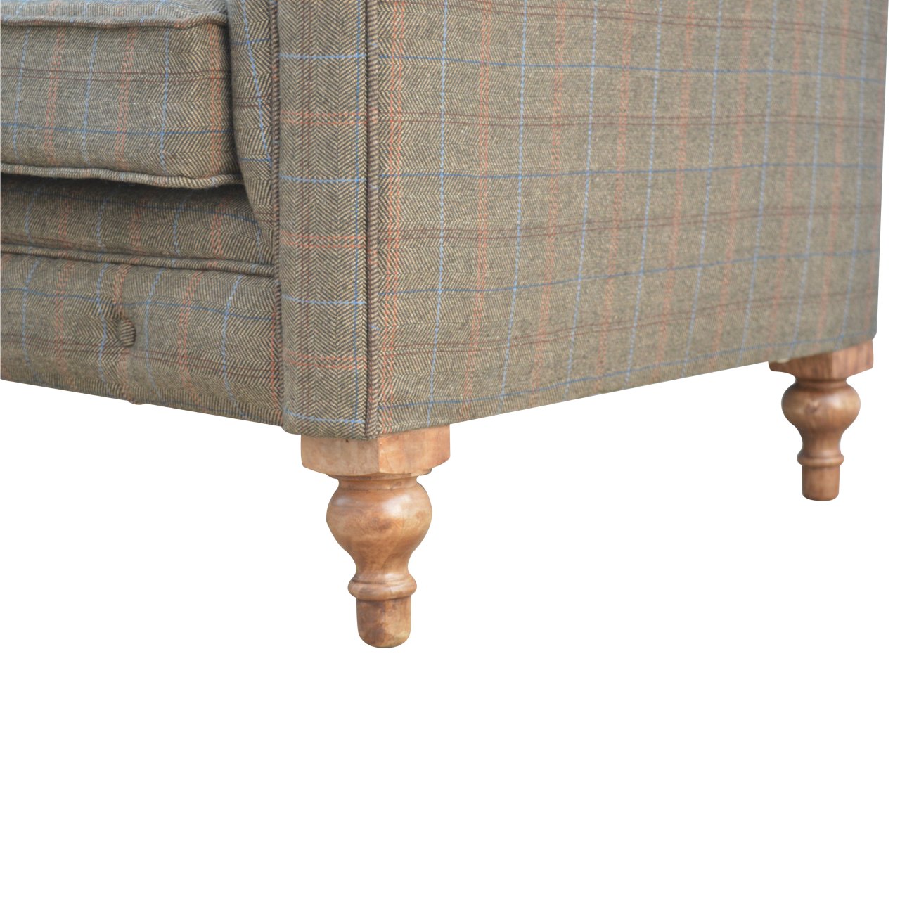 Multi Tweed 3‑Seat Chesterfield Sofa Handcrafted Solid Mango Wood