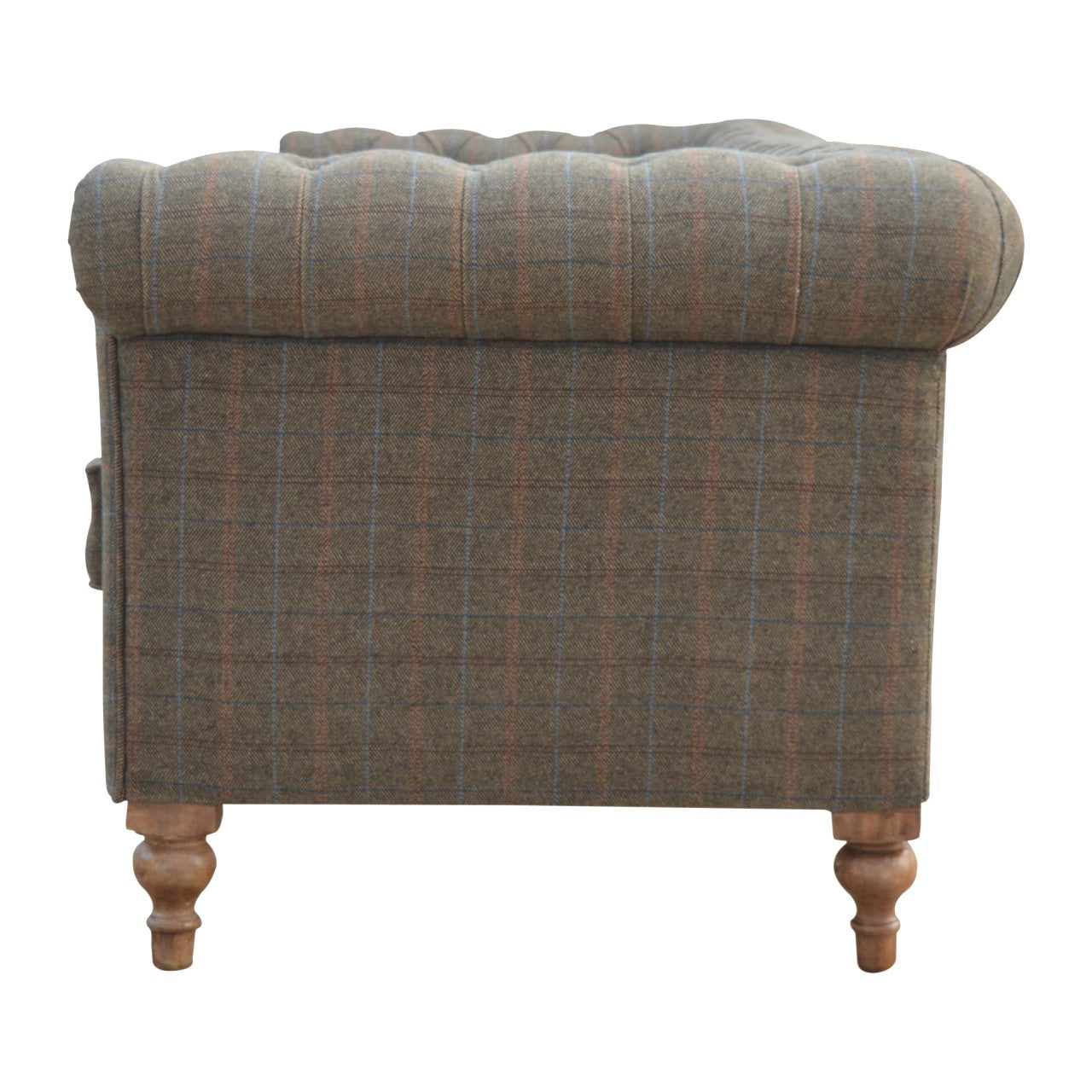 Multi Tweed 3‑Seat Chesterfield Sofa Handcrafted Solid Mango Wood