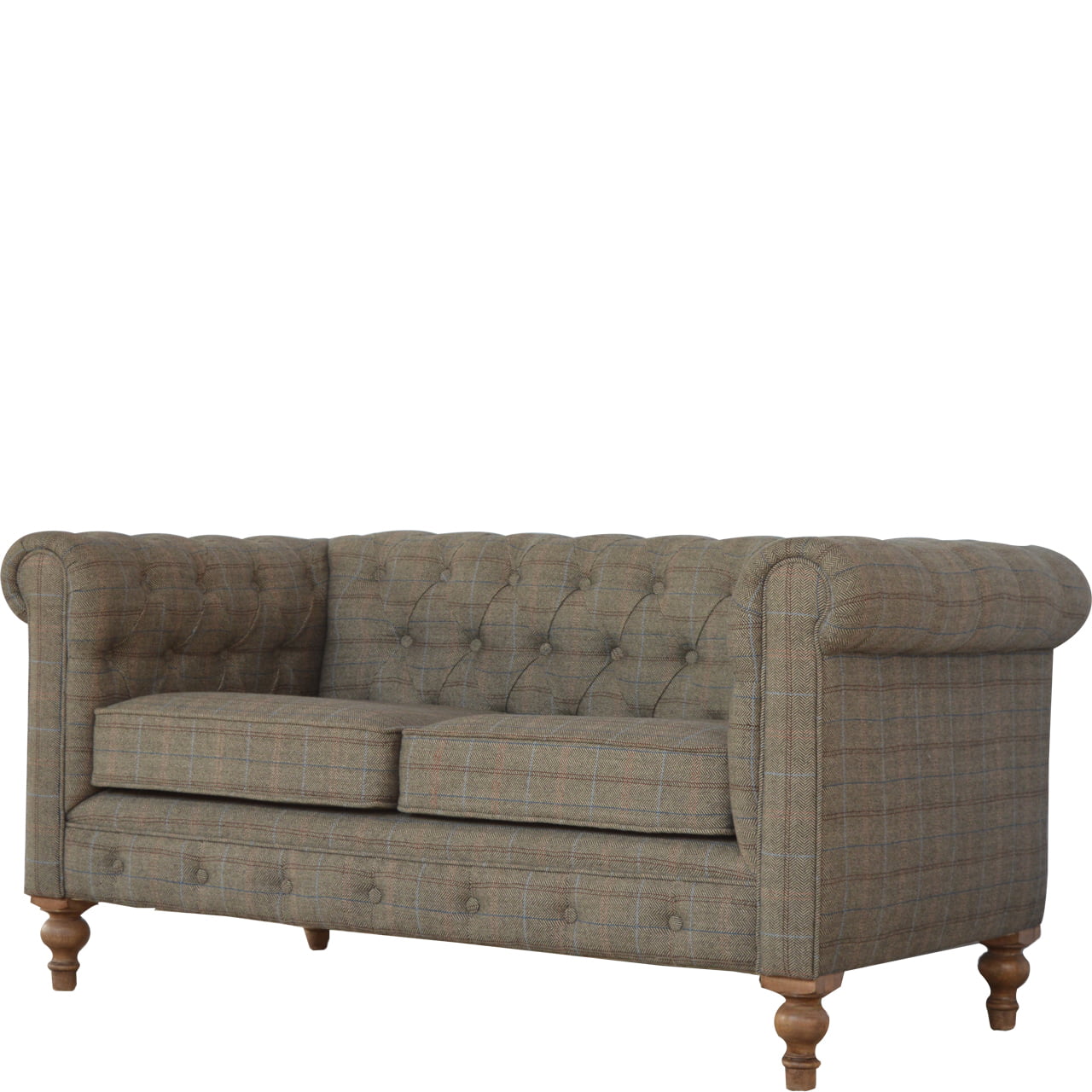 Multi Tweed Two-Seat Chesterfield Sofa with Solid Mango Wood