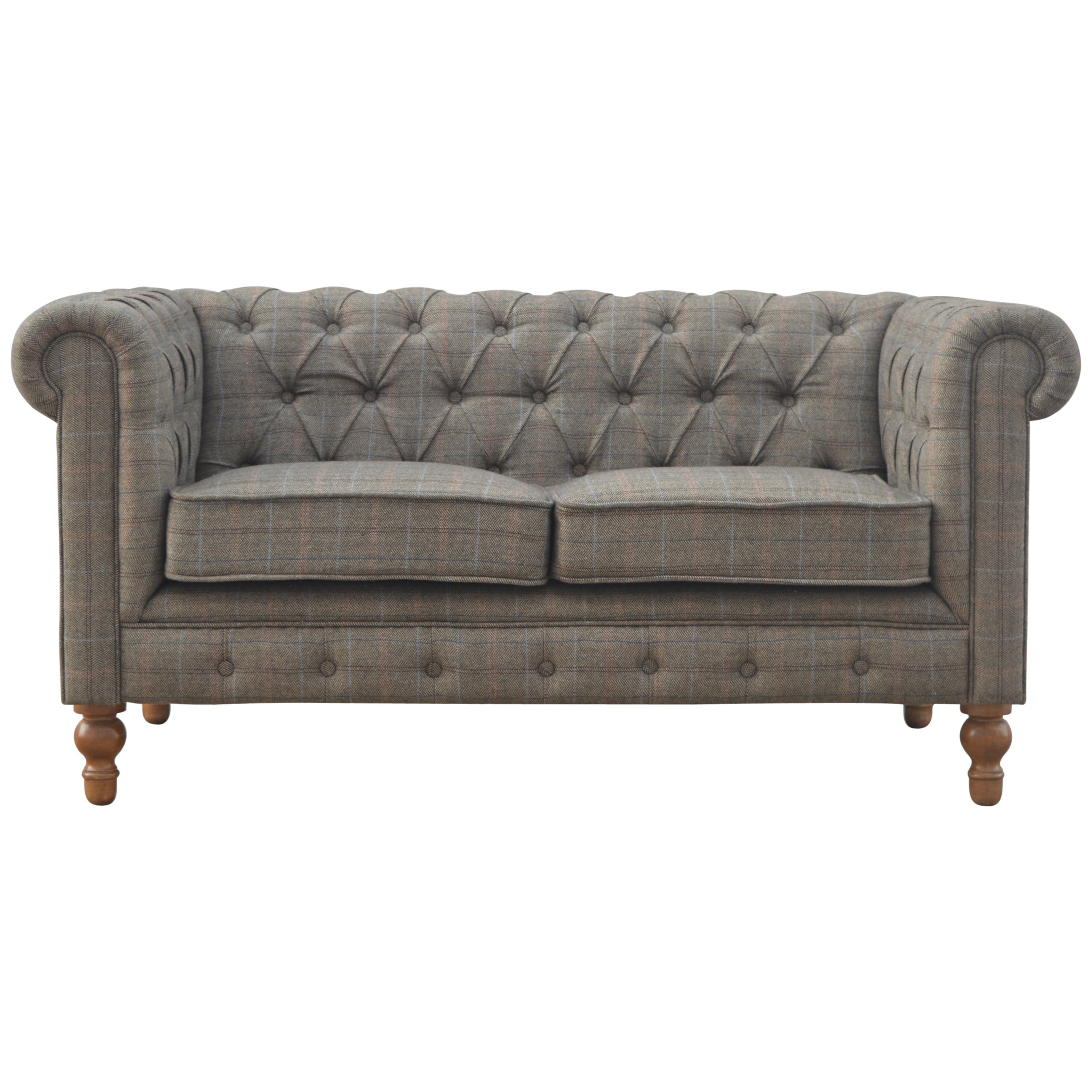 Multi Tweed Two-Seat Chesterfield Sofa with Solid Mango Wood