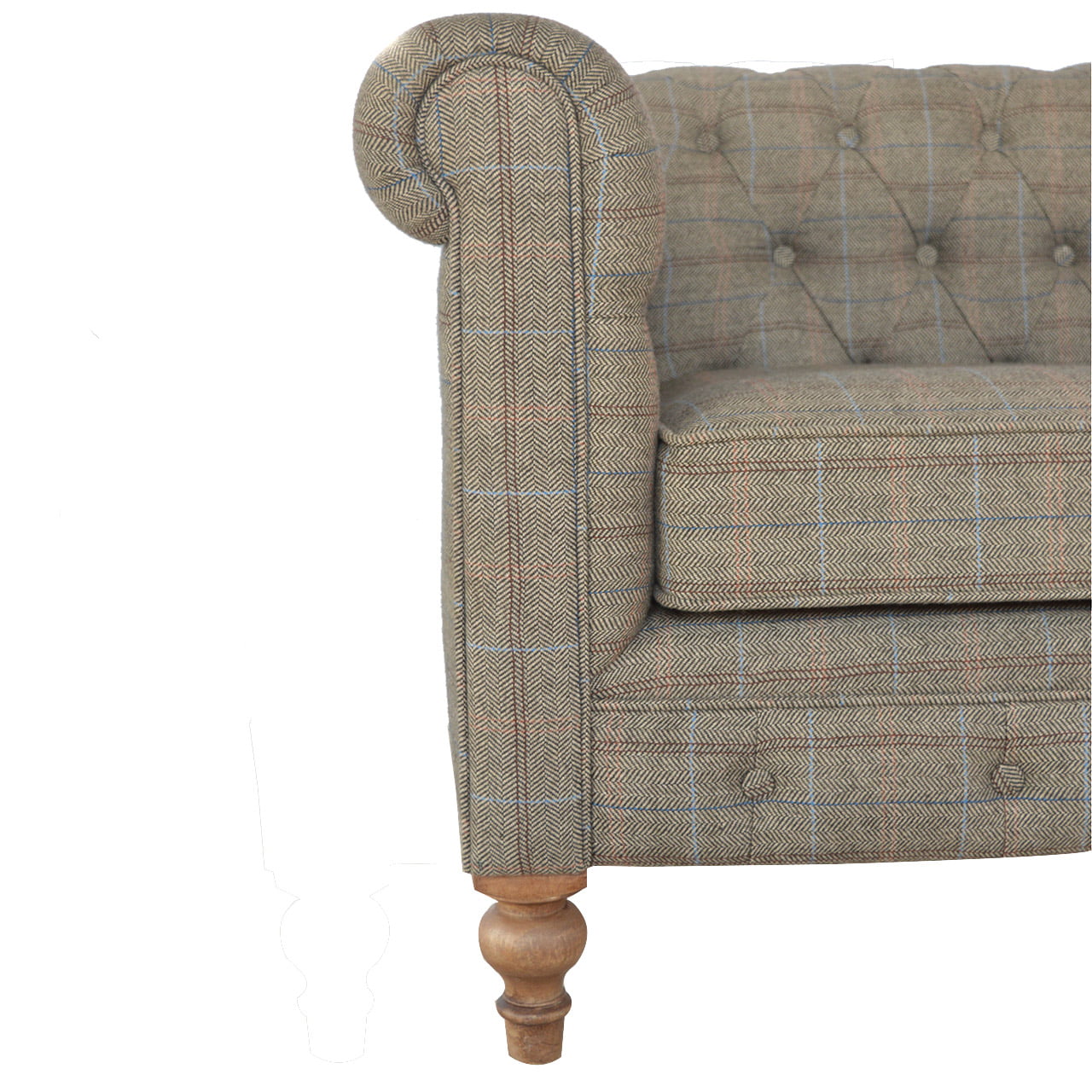 Multi Tweed Two-Seat Chesterfield Sofa with Solid Mango Wood