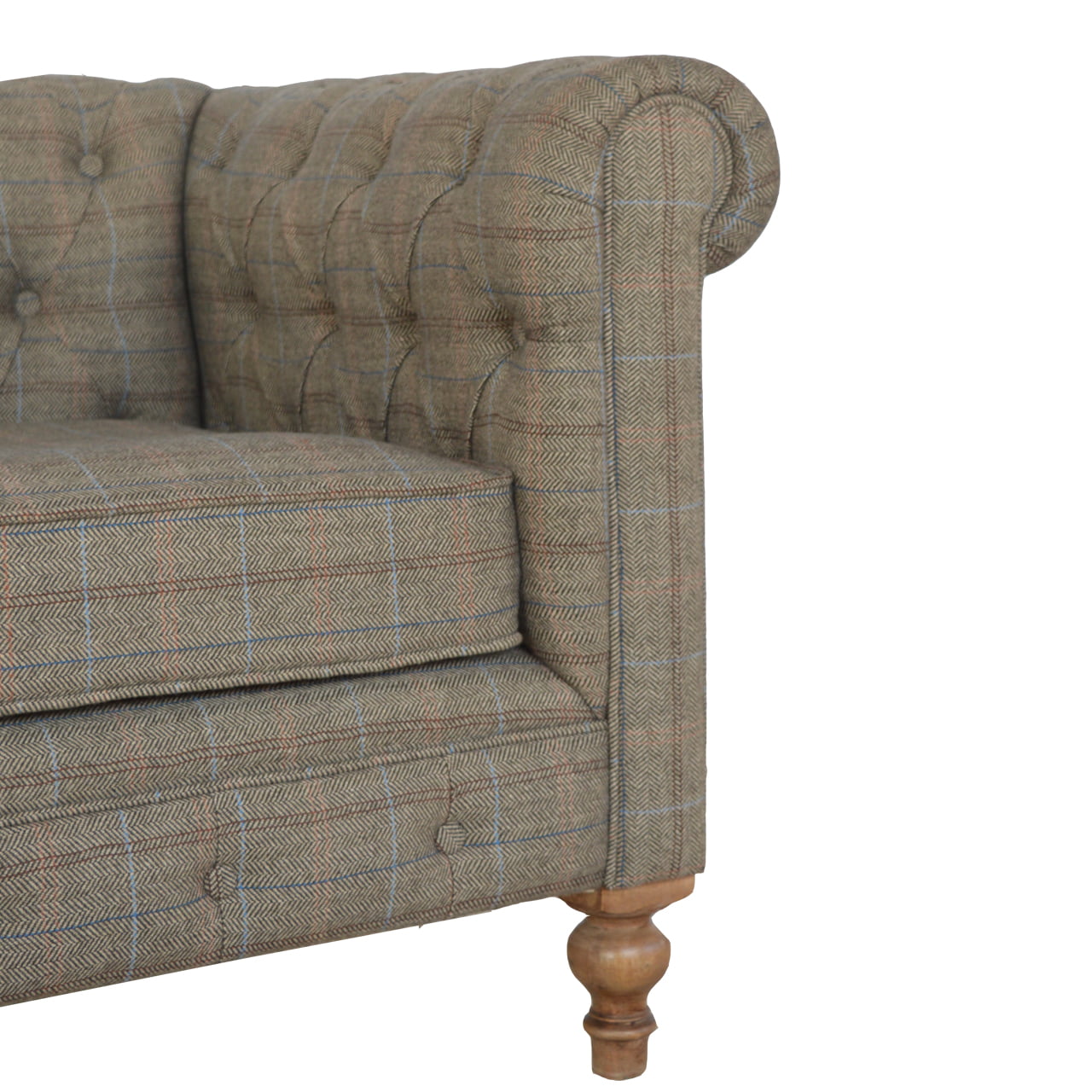 Multi Tweed Two-Seat Chesterfield Sofa with Solid Mango Wood