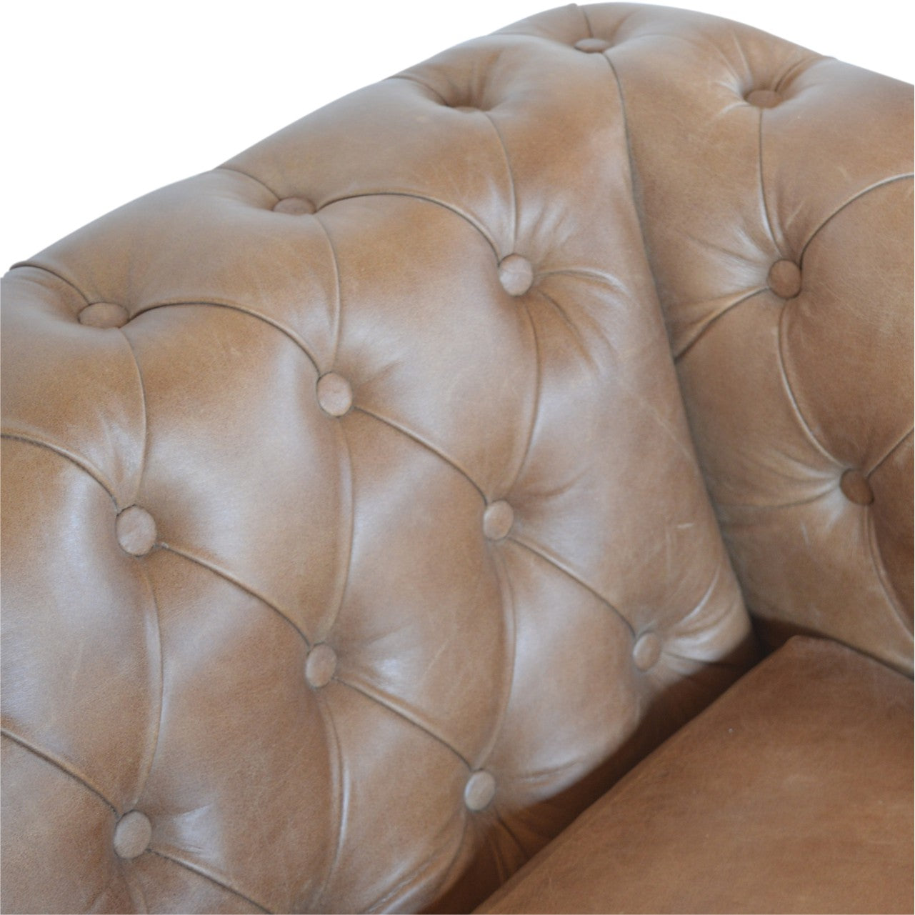 Brown Buffalo Leather Double Seater Chesterfield Sofa with Walnut Legs