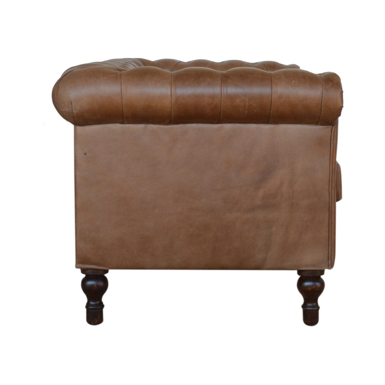 Brown Buffalo Leather Double Seater Chesterfield Sofa with Walnut Legs