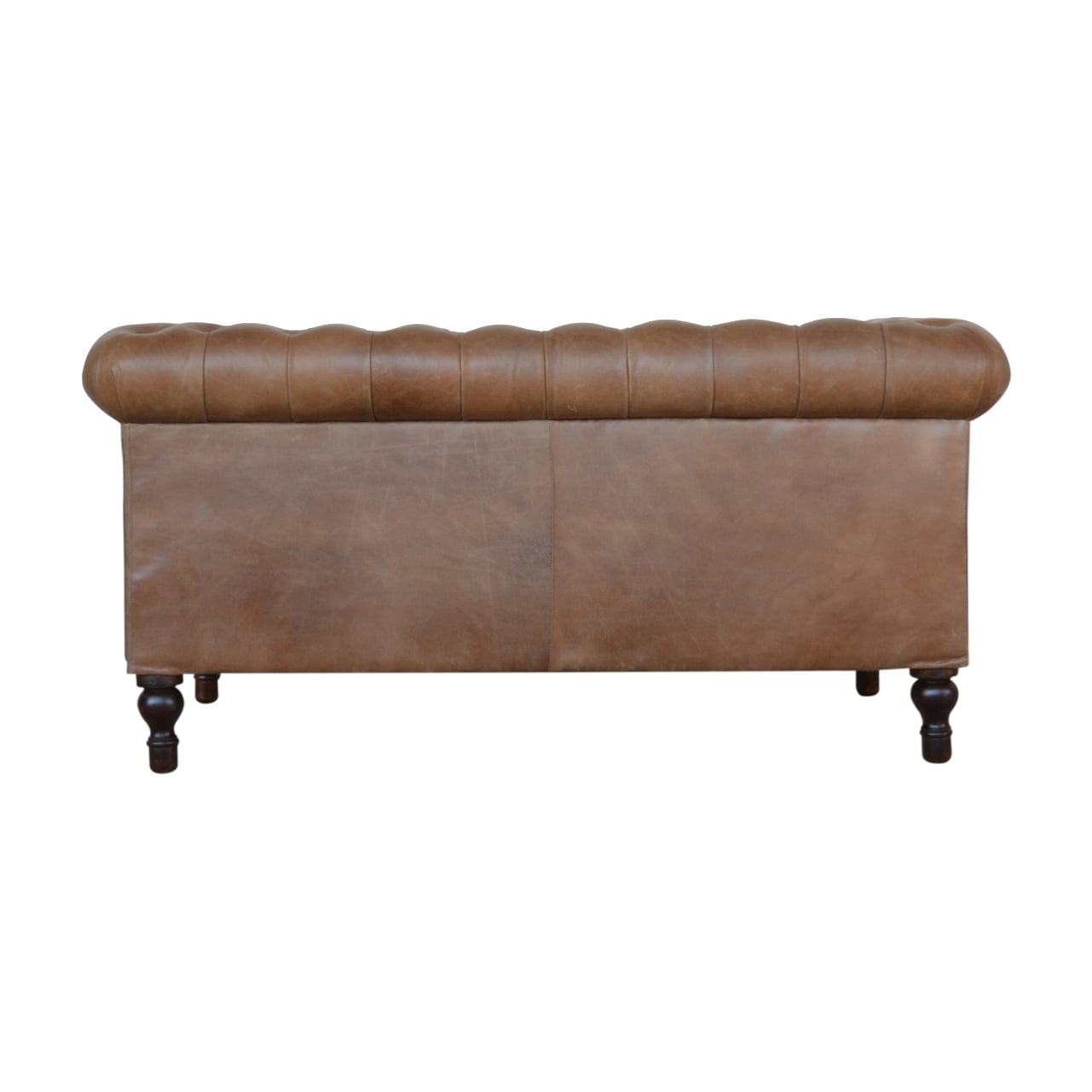 Brown Buffalo Leather Double Seater Chesterfield Sofa with Walnut Legs