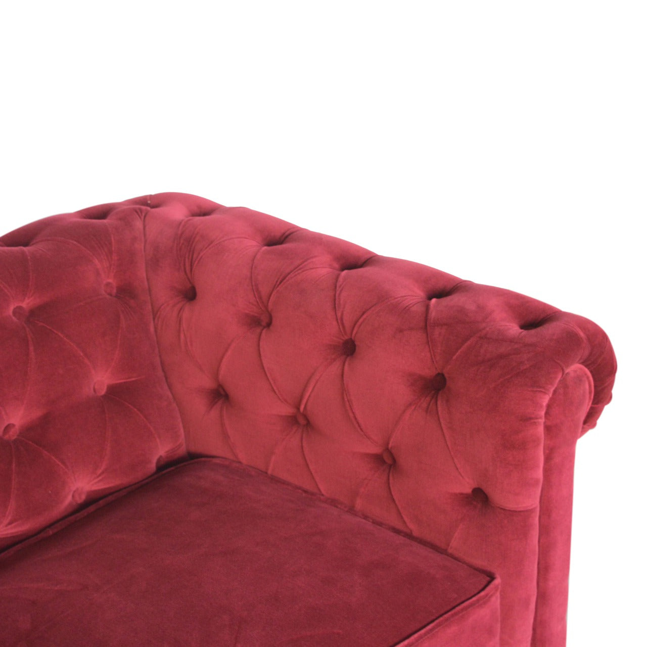 Luxurious Wine Red Velvet Chesterfield 2‑Seater Sofa with Walnut Legs
