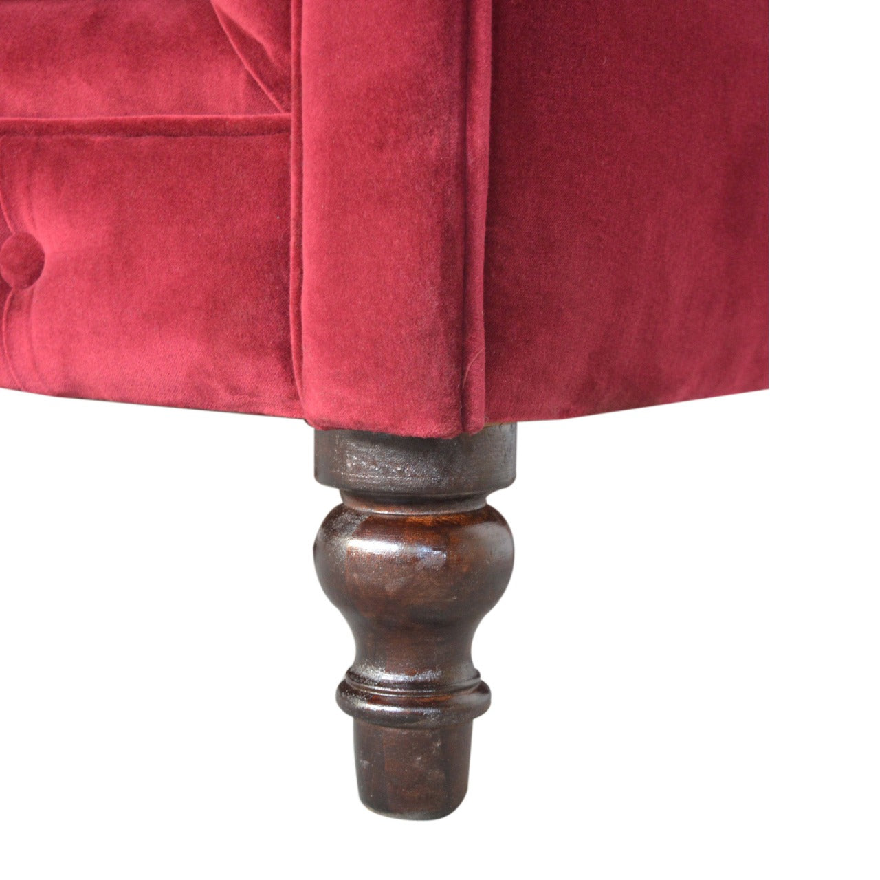 Luxurious Wine Red Velvet Chesterfield 2‑Seater Sofa with Walnut Legs