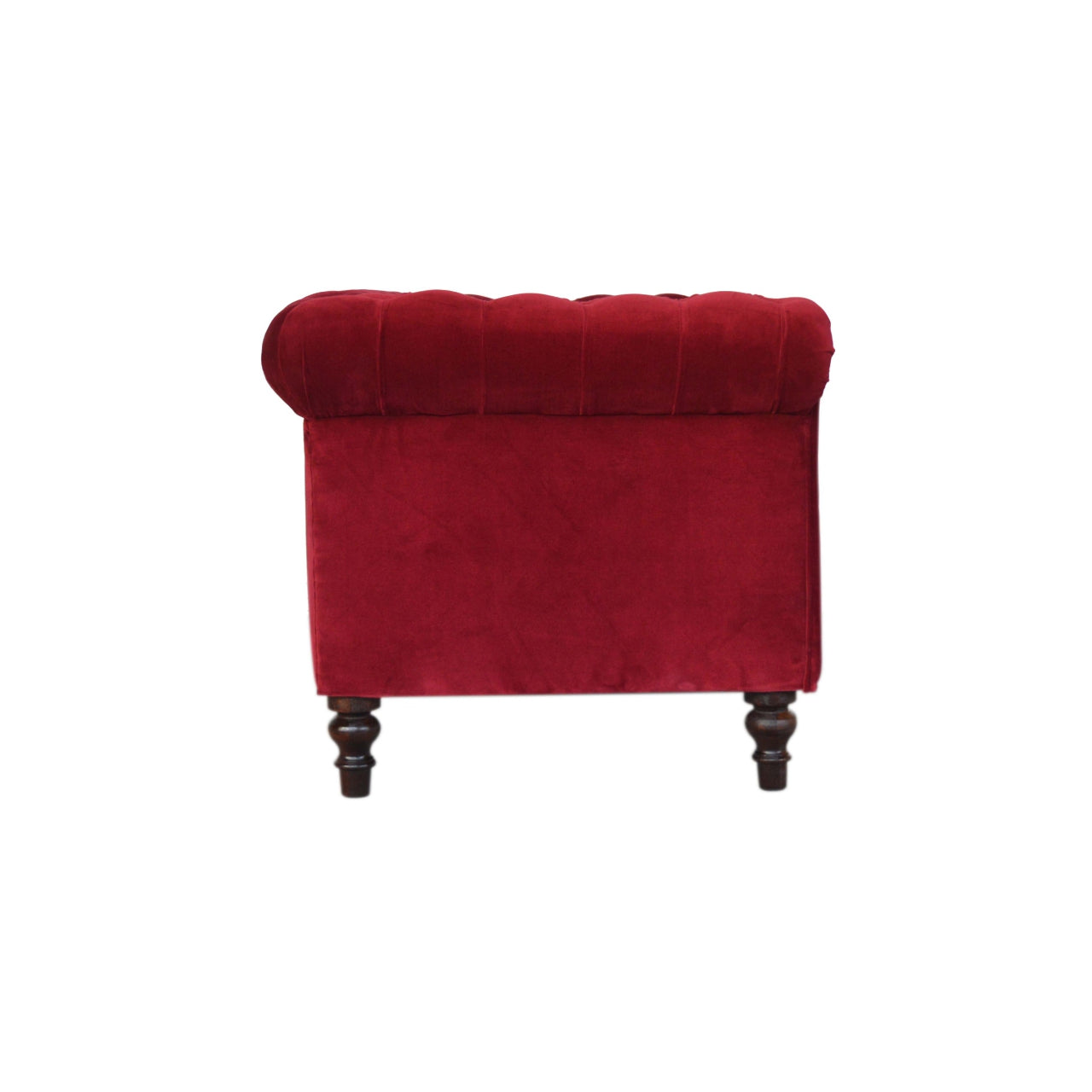 Luxurious Wine Red Velvet Chesterfield 2‑Seater Sofa with Walnut Legs