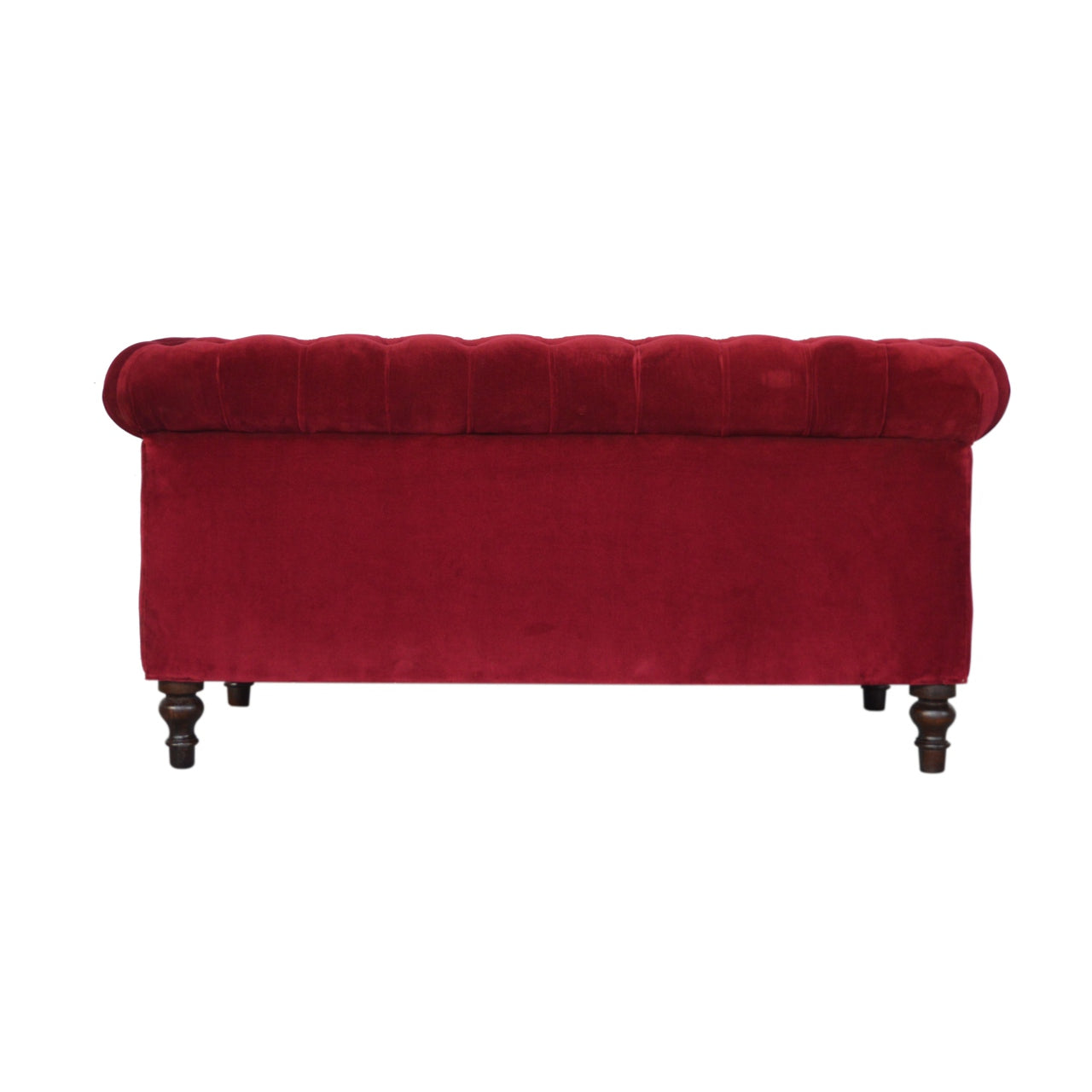 Luxurious Wine Red Velvet Chesterfield 2‑Seater Sofa with Walnut Legs
