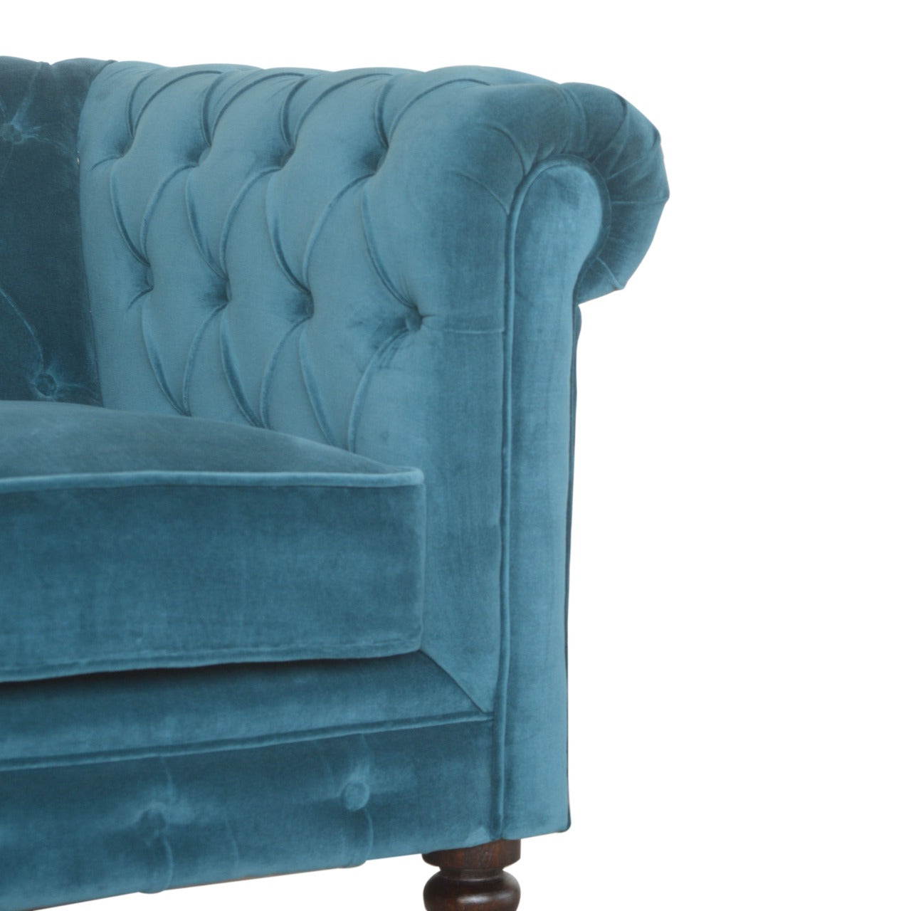 Luxurious Teal Velvet Chesterfield 2‑Seater Sofa with Walnut Feet