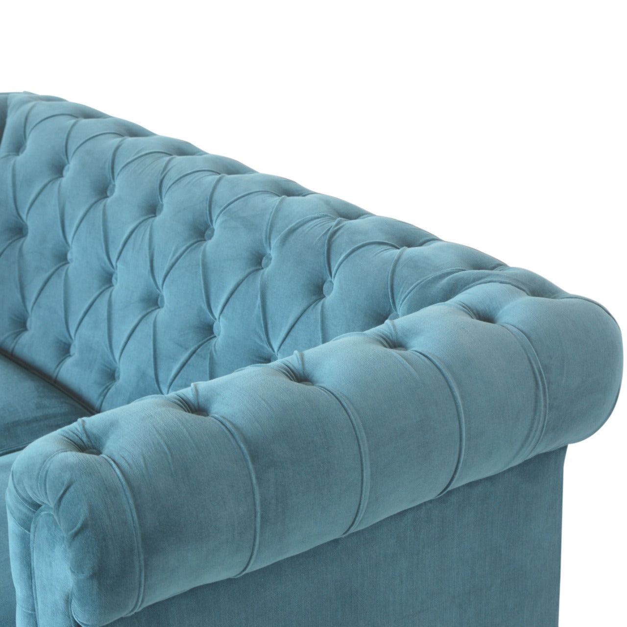 Luxurious Teal Velvet Chesterfield 2‑Seater Sofa with Walnut Feet