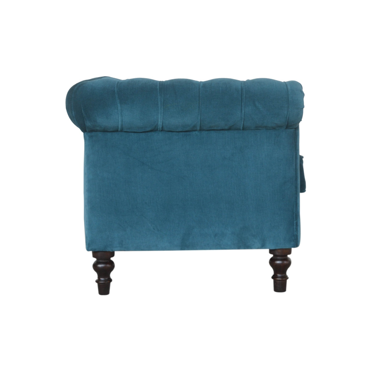 Luxurious Teal Velvet Chesterfield 2‑Seater Sofa with Walnut Feet