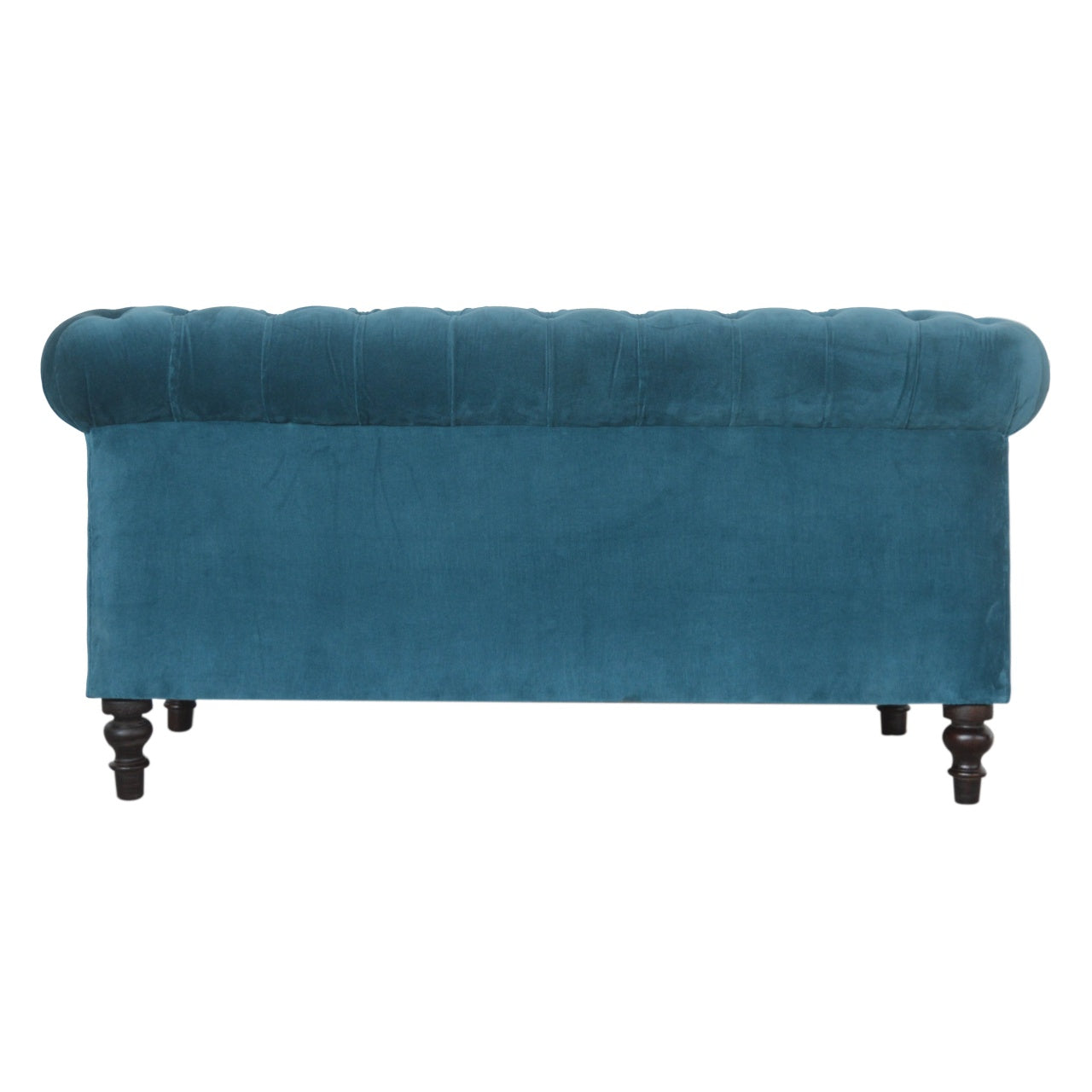 Luxurious Teal Velvet Chesterfield 2‑Seater Sofa with Walnut Feet