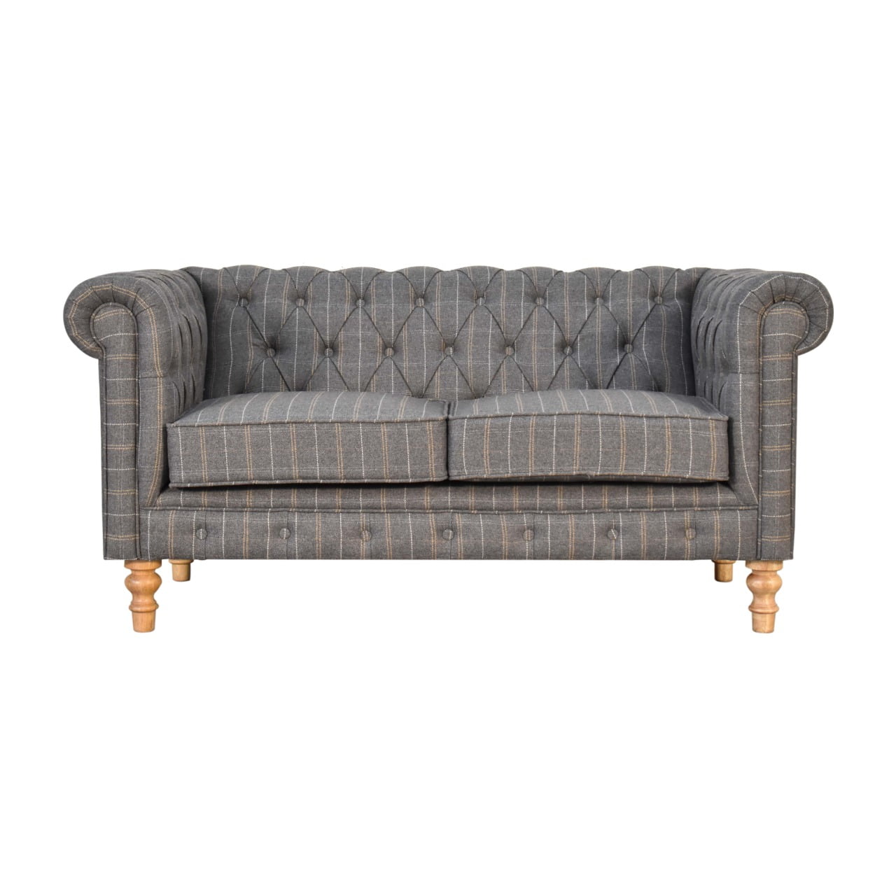 Pewter Tweed 2-Seat Chesterfield Sofa with Solid Mango Wood Frame