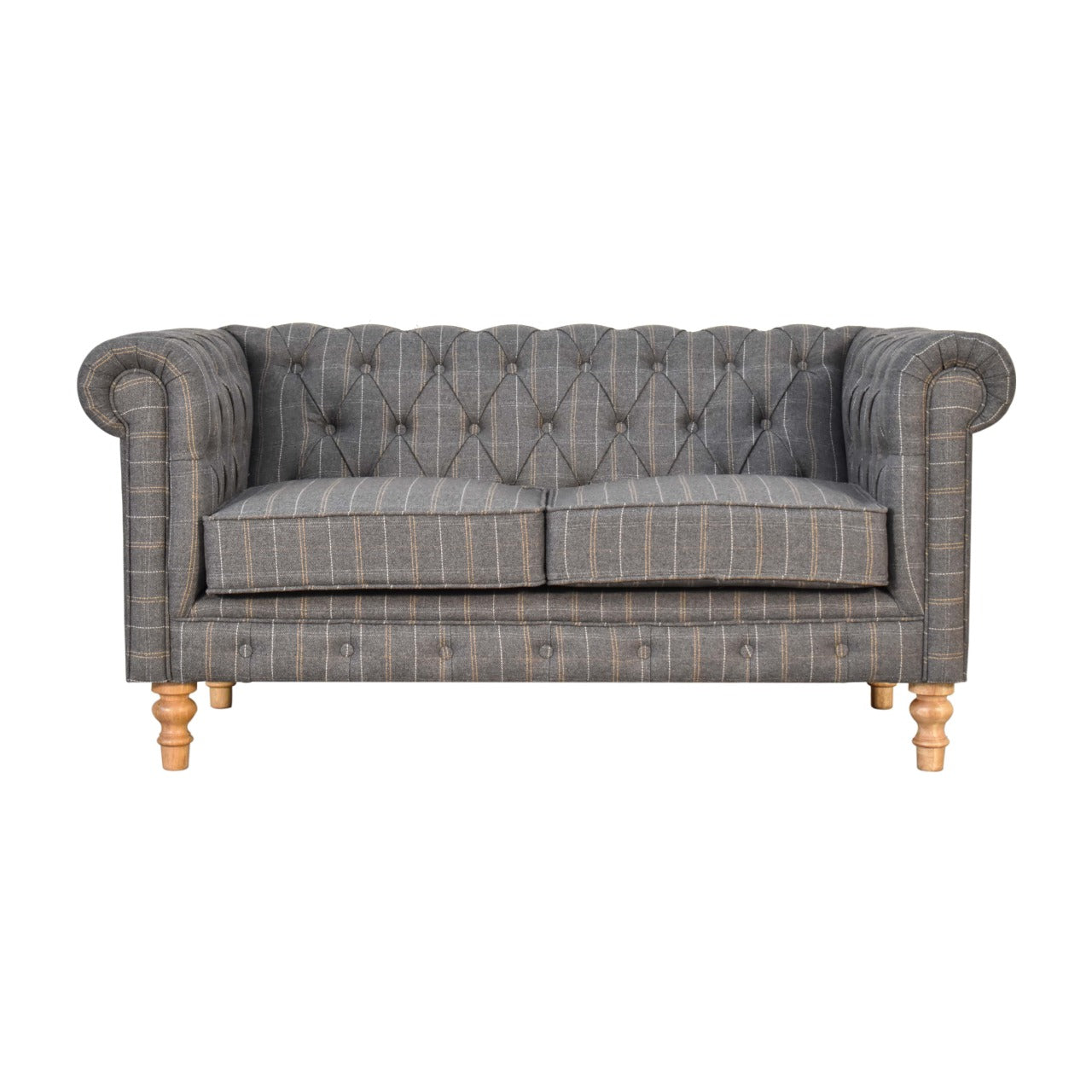 Pewter Tweed 2-Seat Chesterfield Sofa with Solid Mango Wood Frame