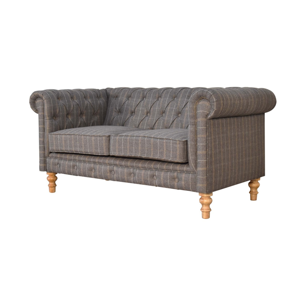 Pewter Tweed 2-Seat Chesterfield Sofa with Solid Mango Wood Frame