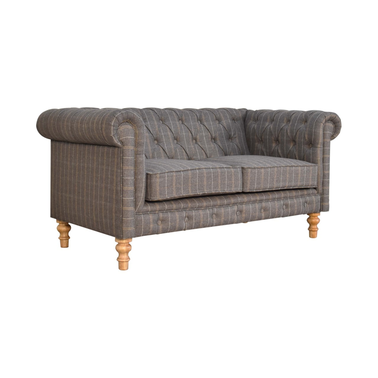 Pewter Tweed 2-Seat Chesterfield Sofa with Solid Mango Wood Frame