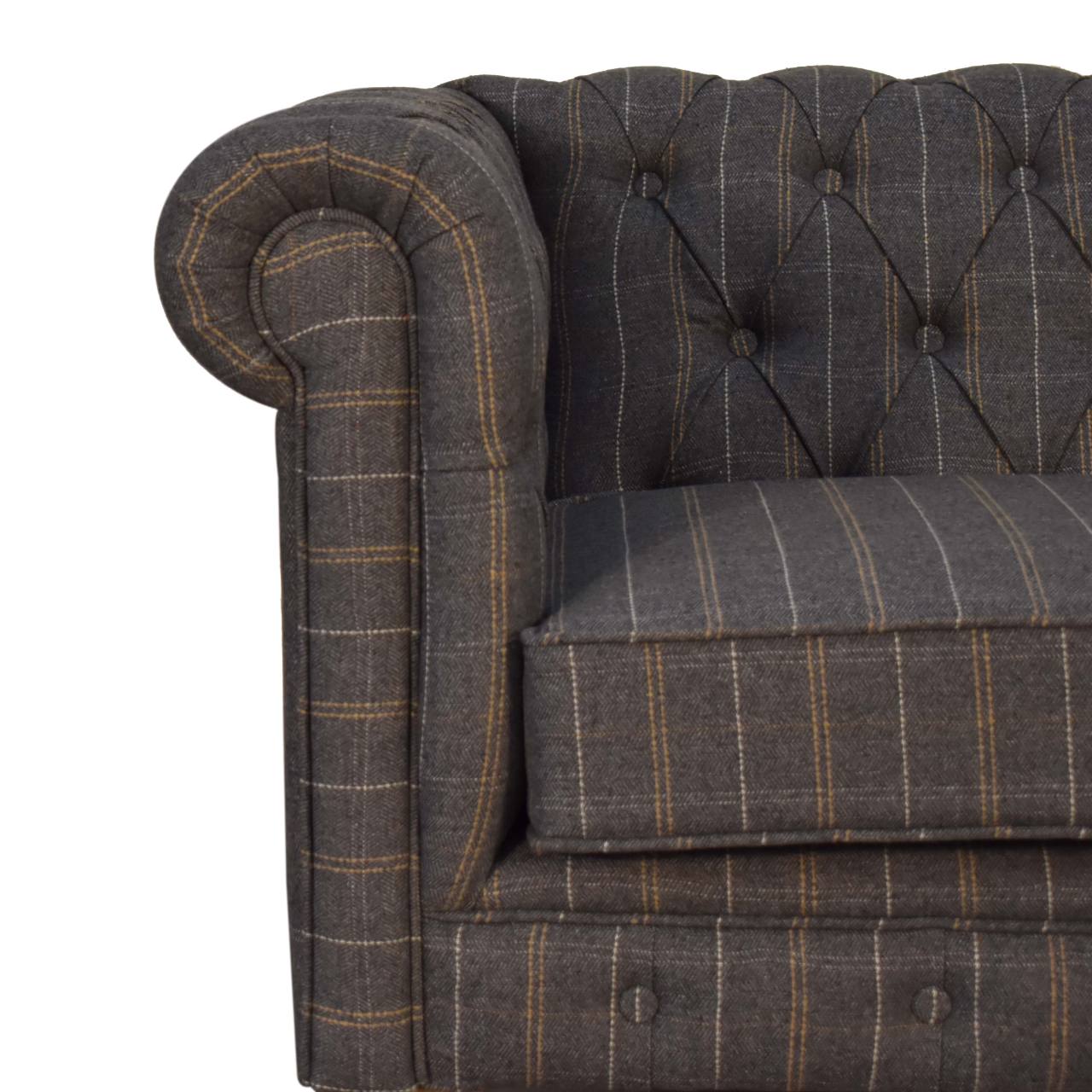 Pewter Tweed 2-Seat Chesterfield Sofa with Solid Mango Wood Frame