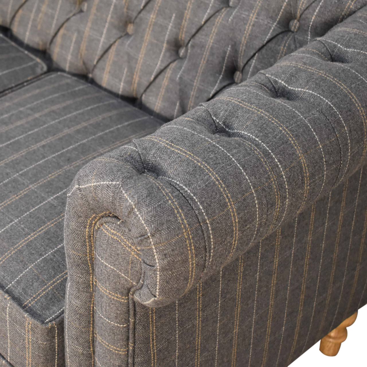 Pewter Tweed 2-Seat Chesterfield Sofa with Solid Mango Wood Frame