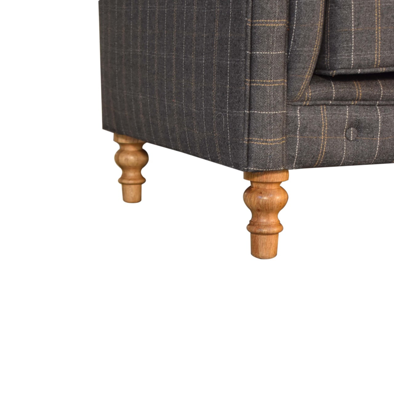 Pewter Tweed 2-Seat Chesterfield Sofa with Solid Mango Wood Frame