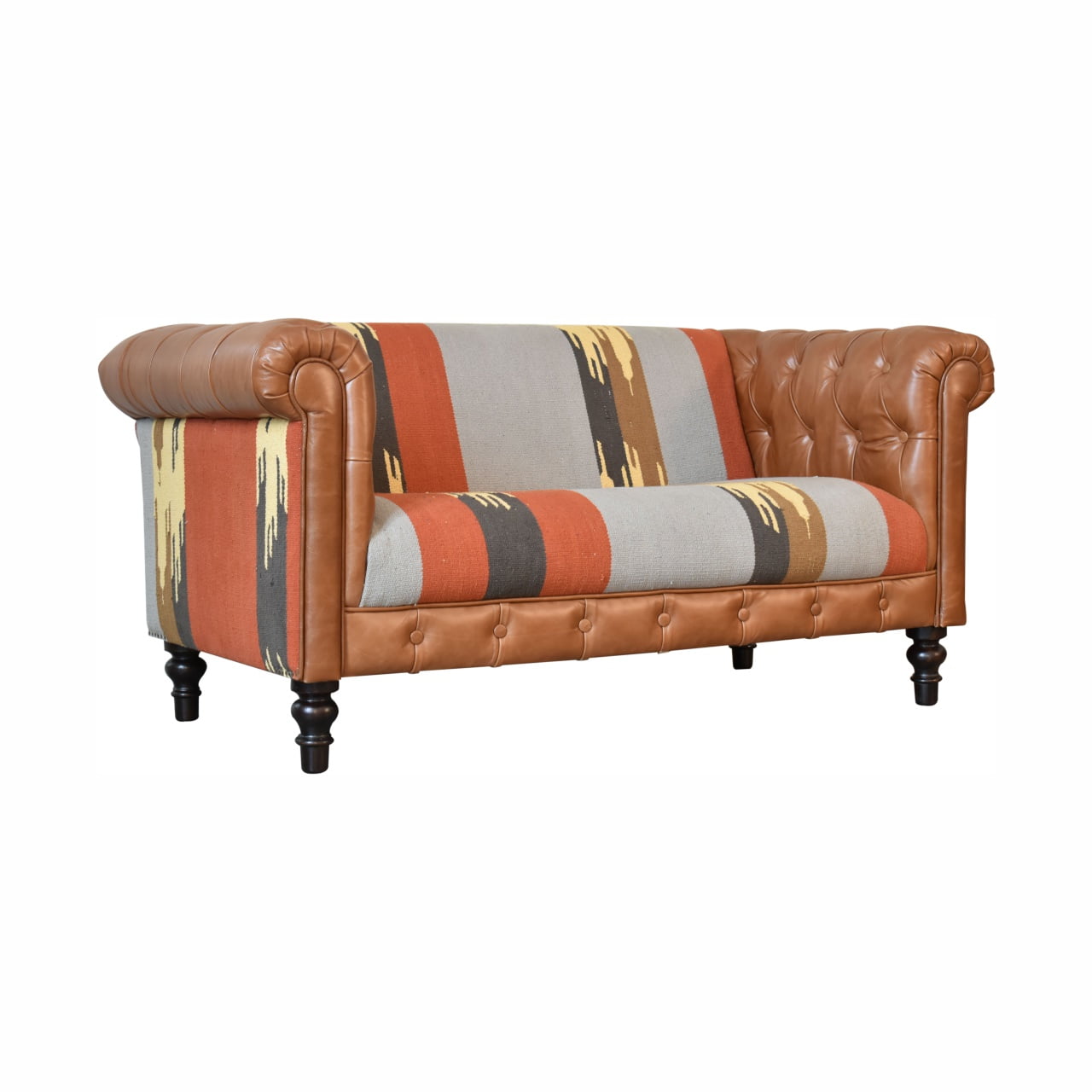 Durrie & Leather Mixed Sofa with Dark Walnut Legs