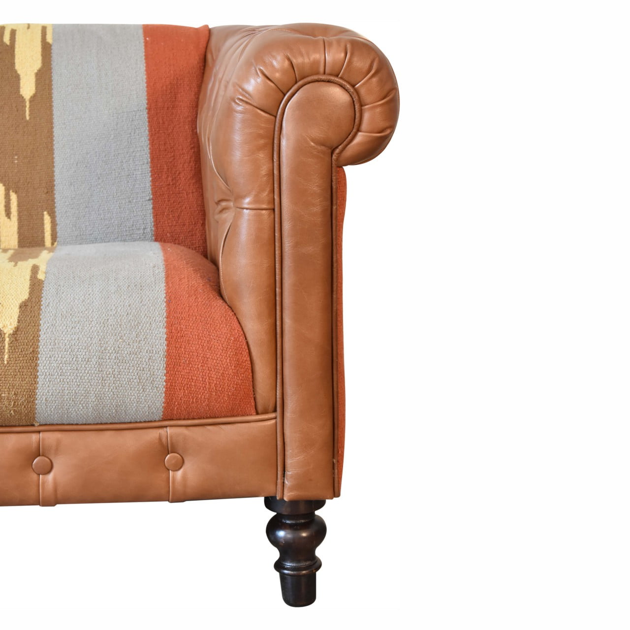 Durrie & Leather Mixed Sofa with Dark Walnut Legs
