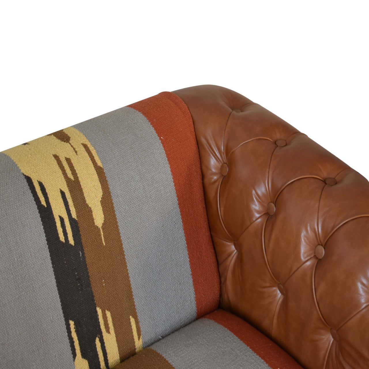 Durrie & Leather Mixed Sofa with Dark Walnut Legs