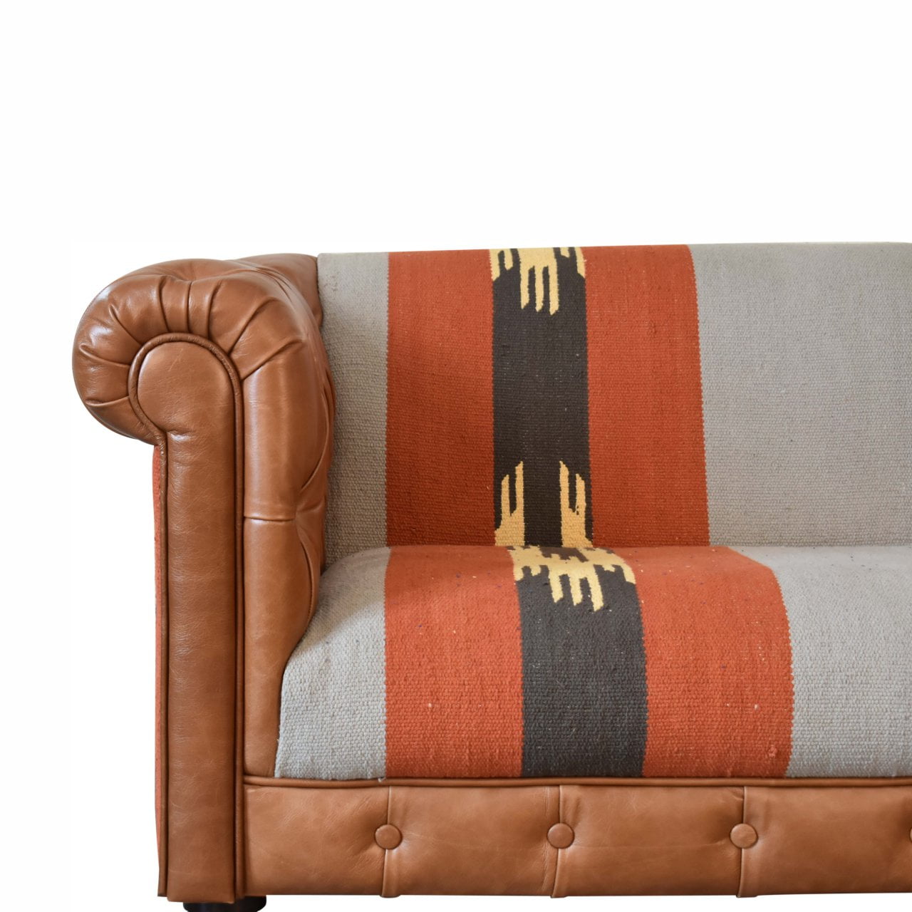 Durrie & Leather Mixed Sofa with Dark Walnut Legs