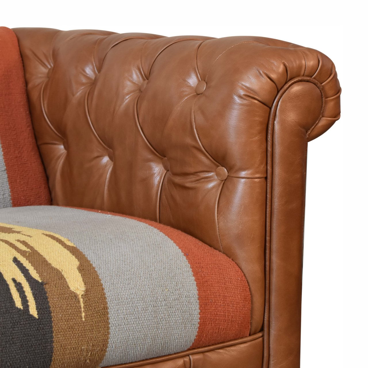 Durrie & Leather Mixed Sofa with Dark Walnut Legs