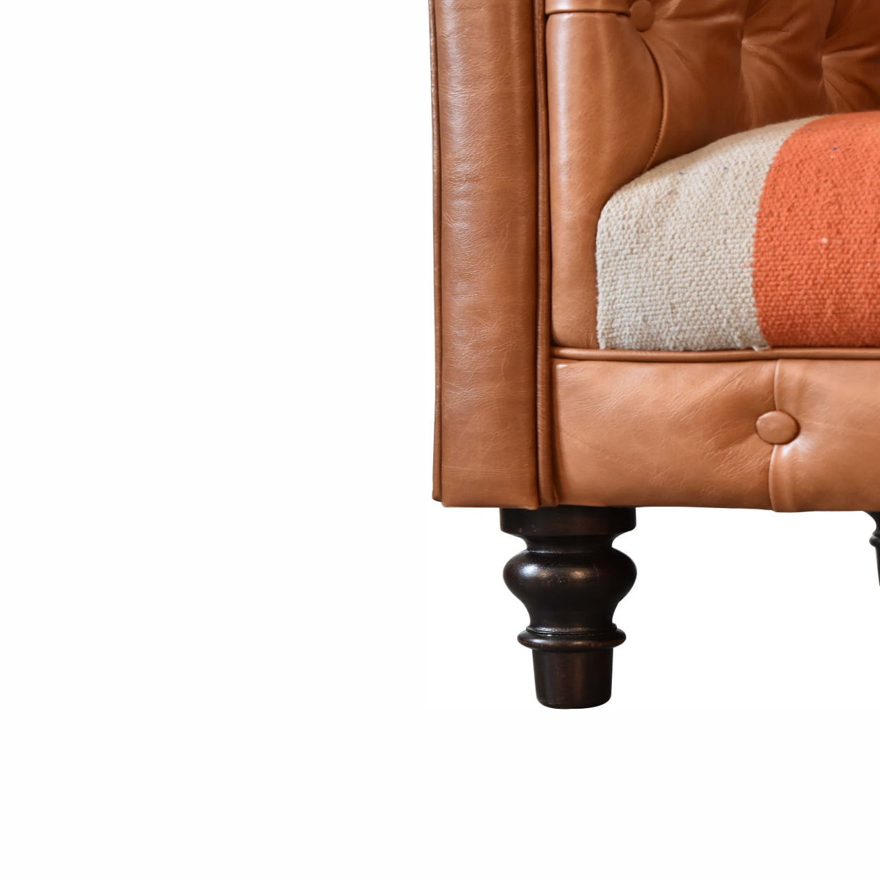 Durrie & Leather Mixed Sofa with Dark Walnut Legs