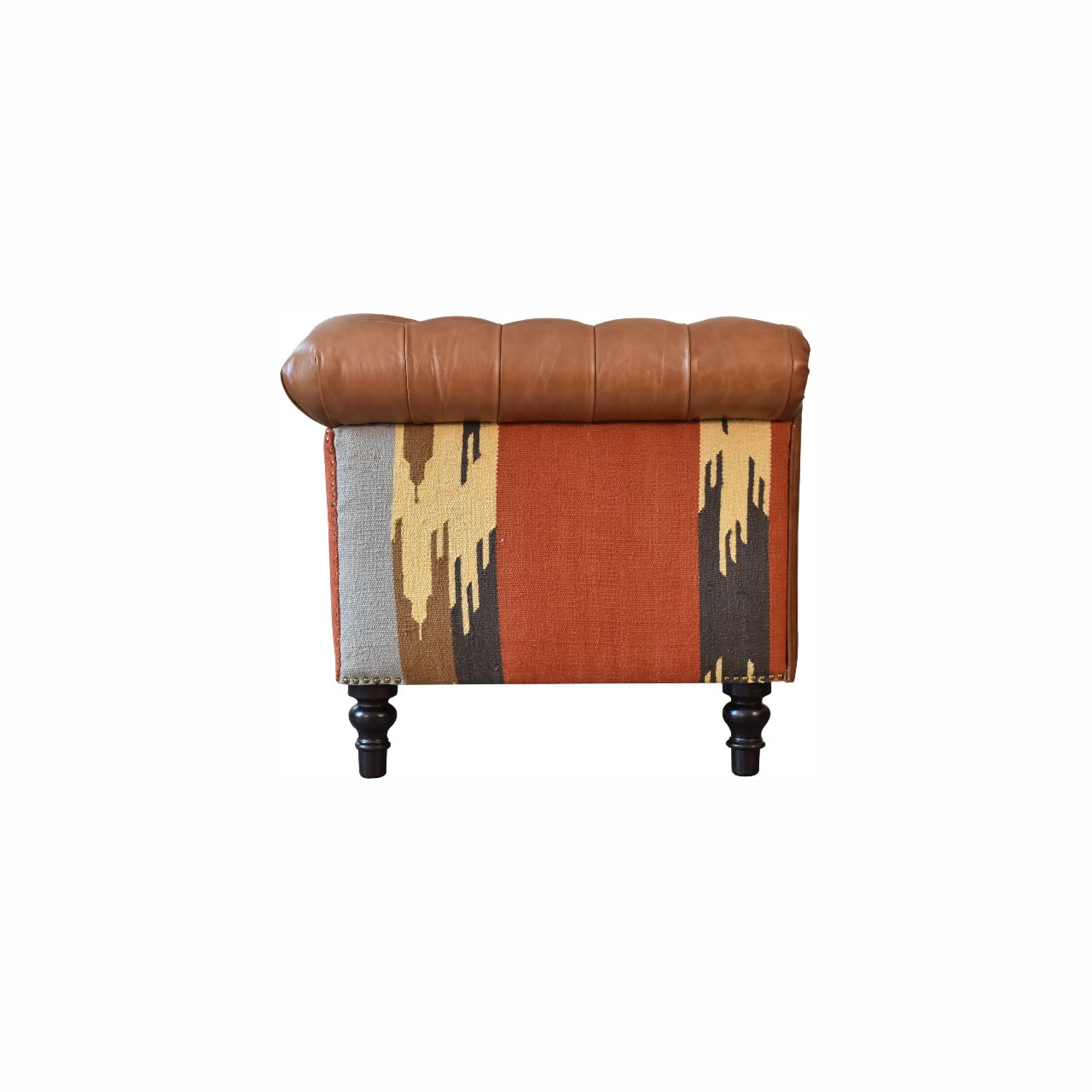 Durrie & Leather Mixed Sofa with Dark Walnut Legs