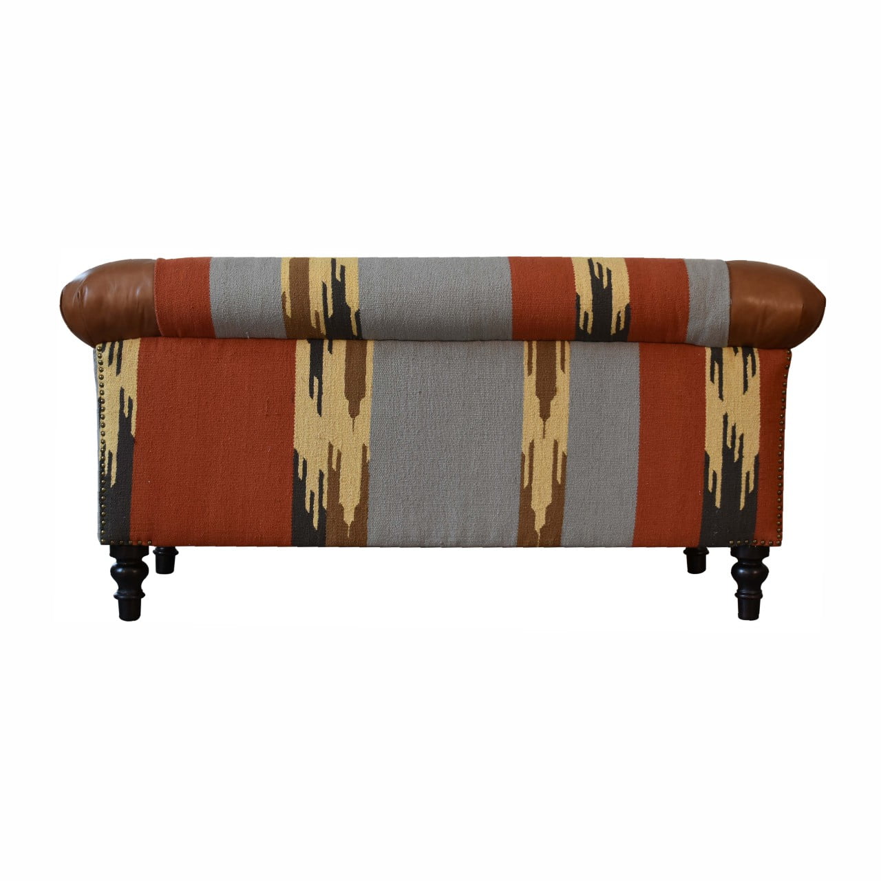 Durrie & Leather Mixed Sofa with Dark Walnut Legs