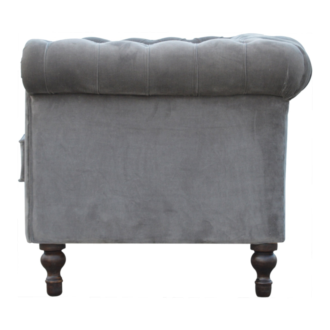 Luxurious Grey Velvet 2-Seater Chesterfield Sofa with Walnut Feet