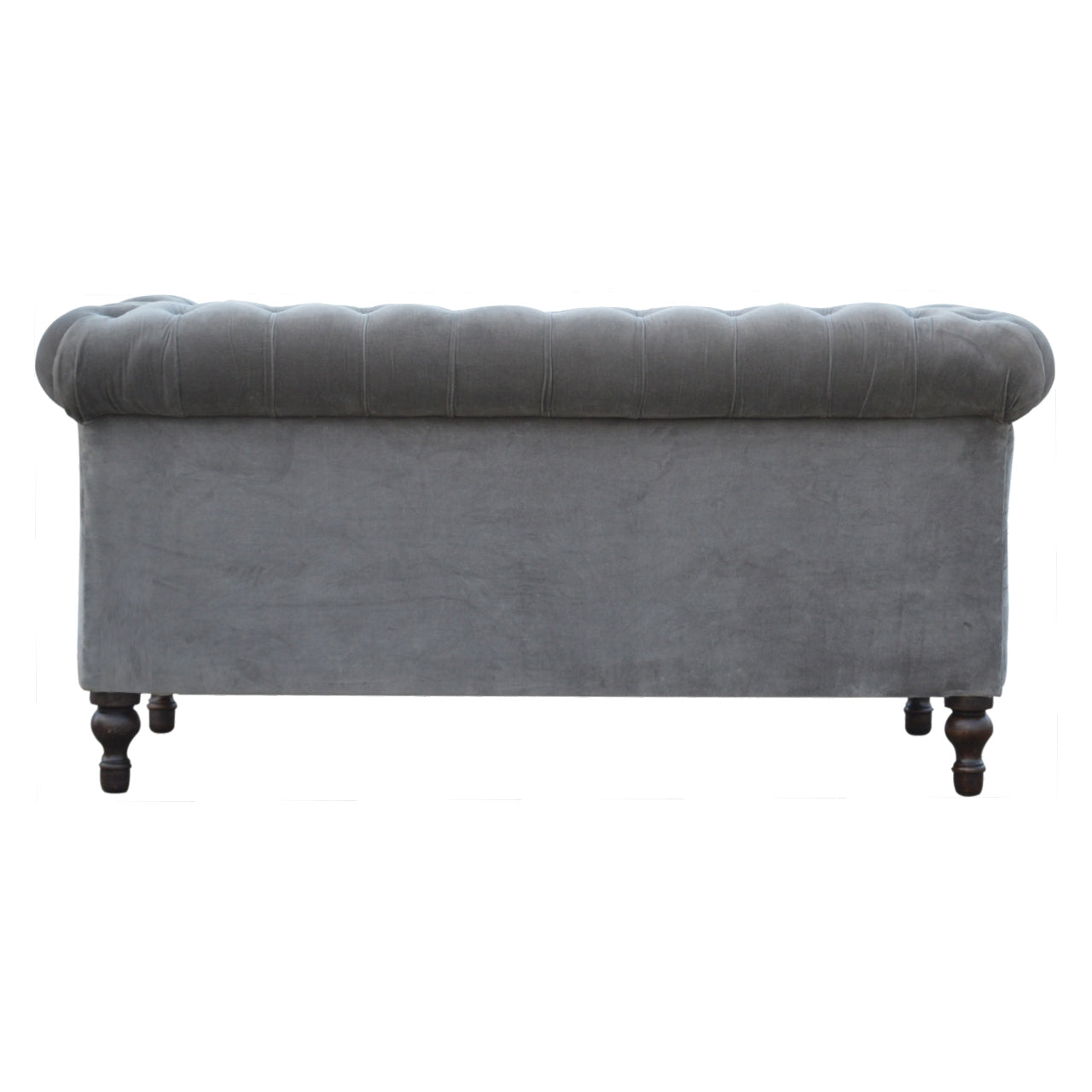 Luxurious Grey Velvet 2-Seater Chesterfield Sofa with Walnut Feet